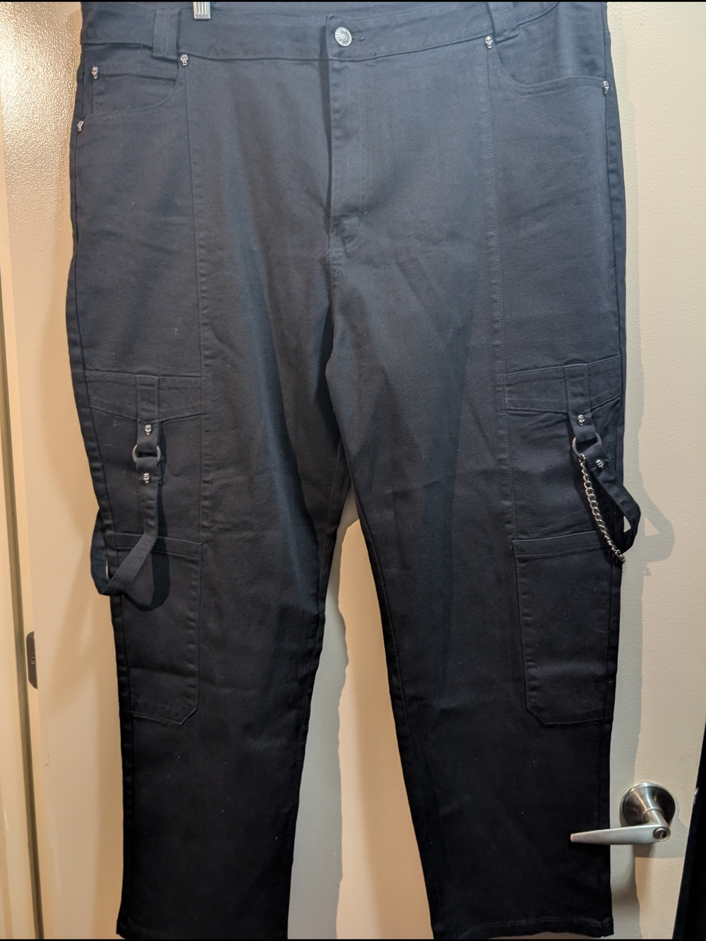 Killstar Black Cargo Pants with Strap and Chain Accents